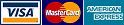 Kreditkartenlogos: VISA, MasterCard, AMEX