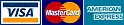 Kreditkartenlogos: VISA, MasterCard, AMEX